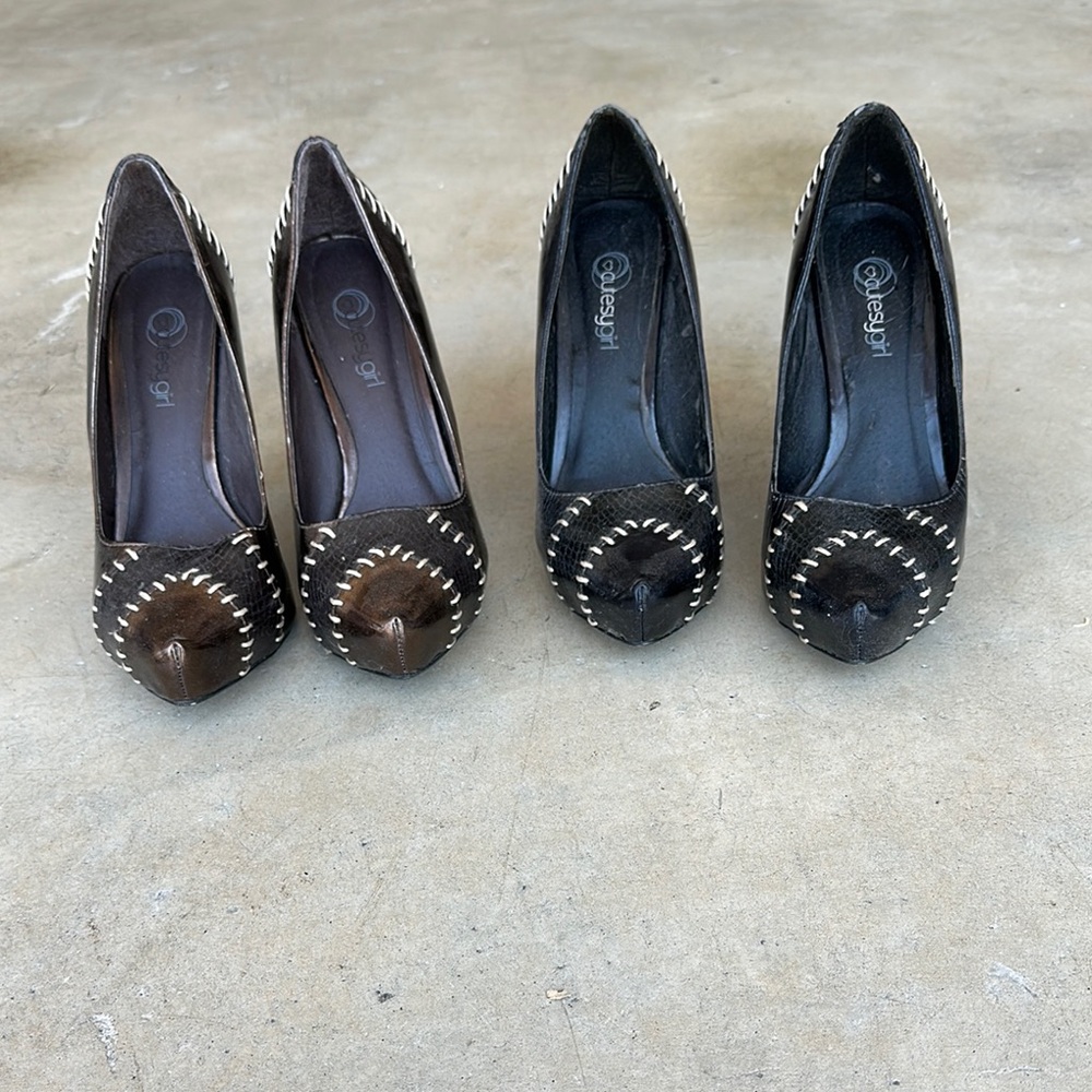 Cutesy Girl Two-Tone Black and Brown Heels